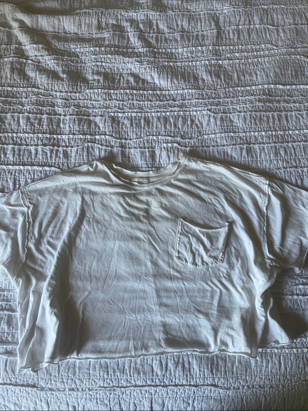 Free People Distressed White Crop Pocket Tee EUC